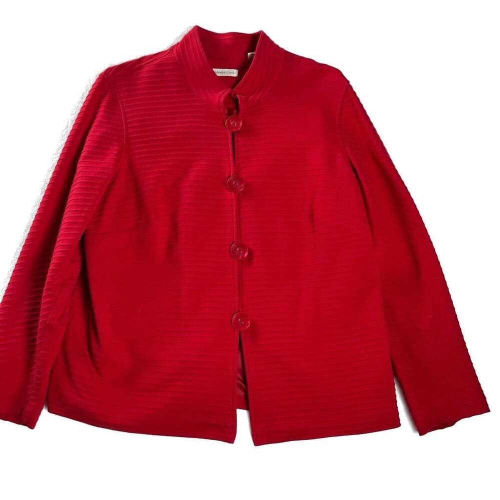Vintage Y2K Coldwater Creek Red Ribbed Jacket Holiday Glam 1X